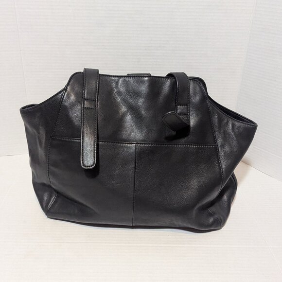 B. Makowsky Black Supple Leather Shoulder Tote Bag Purse - Picture 4 of 15
